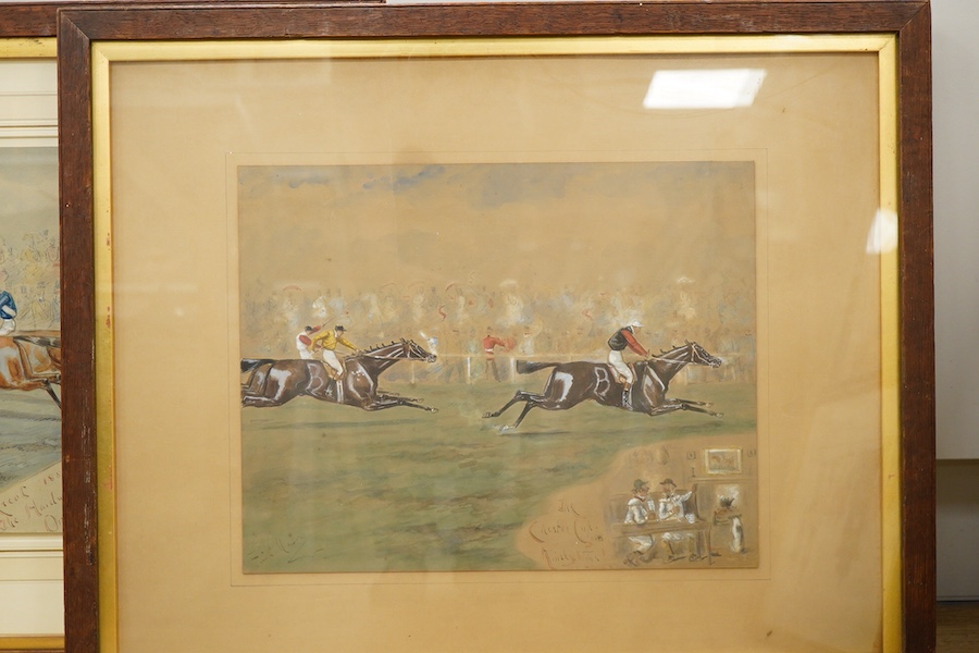 George Finch Mason (1850-1915), ‘Ascot 1887, The Hardwicke Stakes, Ormonde Wins!’ and ‘The Chester Cup, Kinsky Wins!’, each signed and inscribed, two watercolours heightened with white, one ex. Christie’s, 30 x 38cm